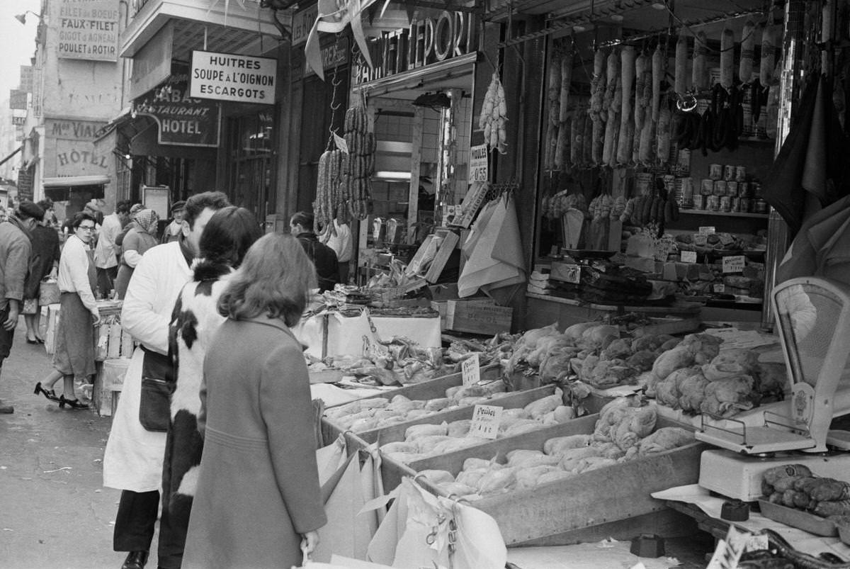 Commerce in the Les Halles district of Paris in France, 1969