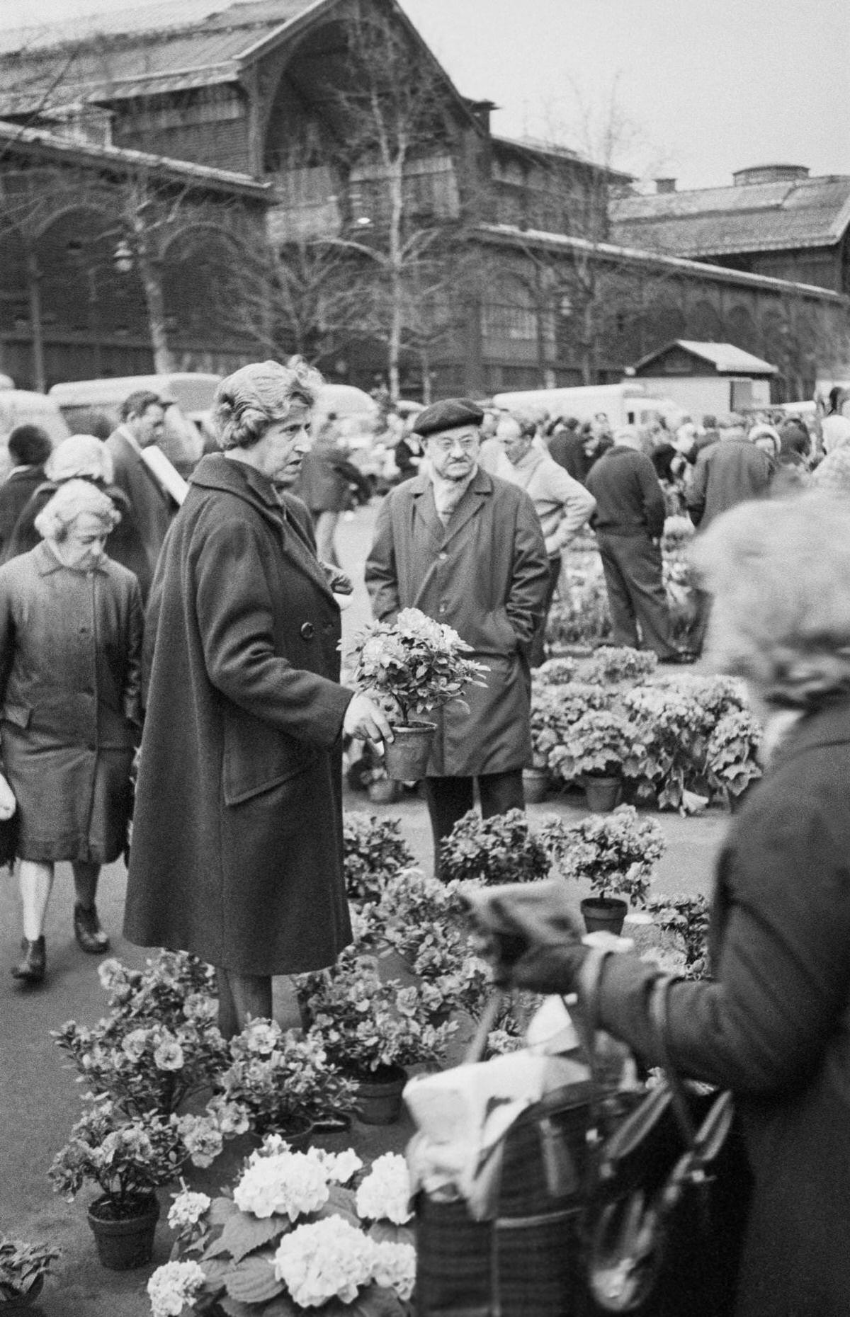 The flower market at Les Halles in Paris, 1969