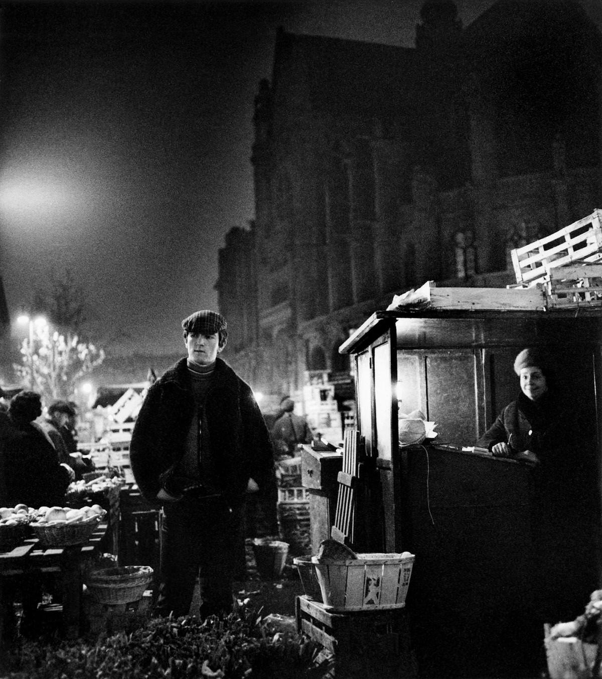 At night in Les Halles on October, 1968 in Paris