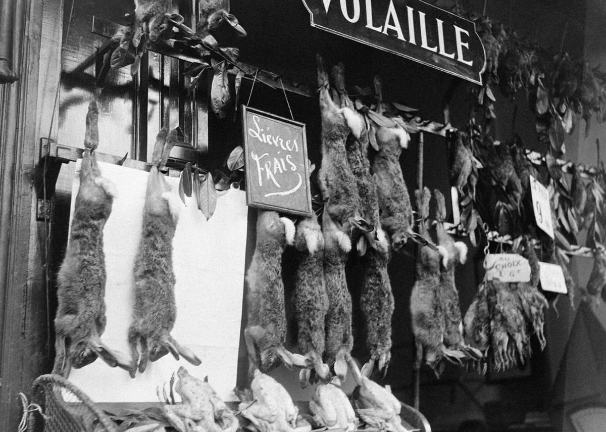 Stall of hares at Les Halles, in Paris, 1933