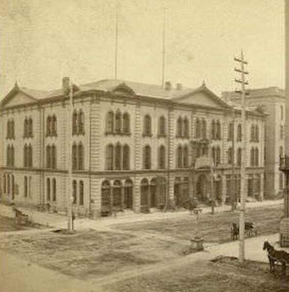 Chamber of Commerce at the corner of Broadway and Michigan Streets, 1870
