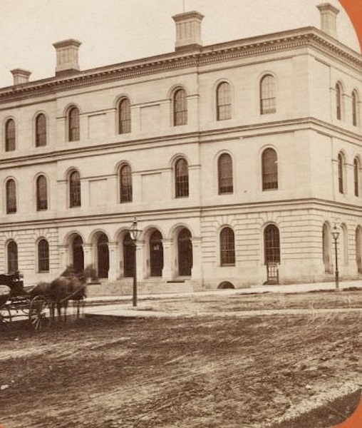 Building also housed the Custom House. Corner of Milwaukee and Wisconisn Streets, 1876