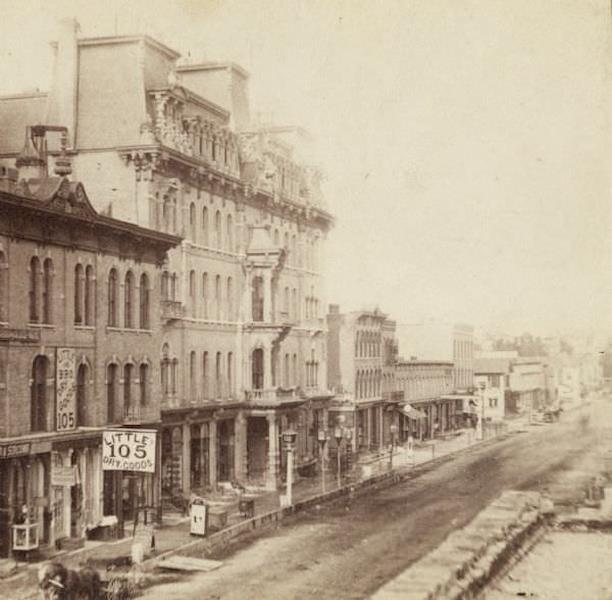 The Plankinton House is in the near foreground across the street, 1880