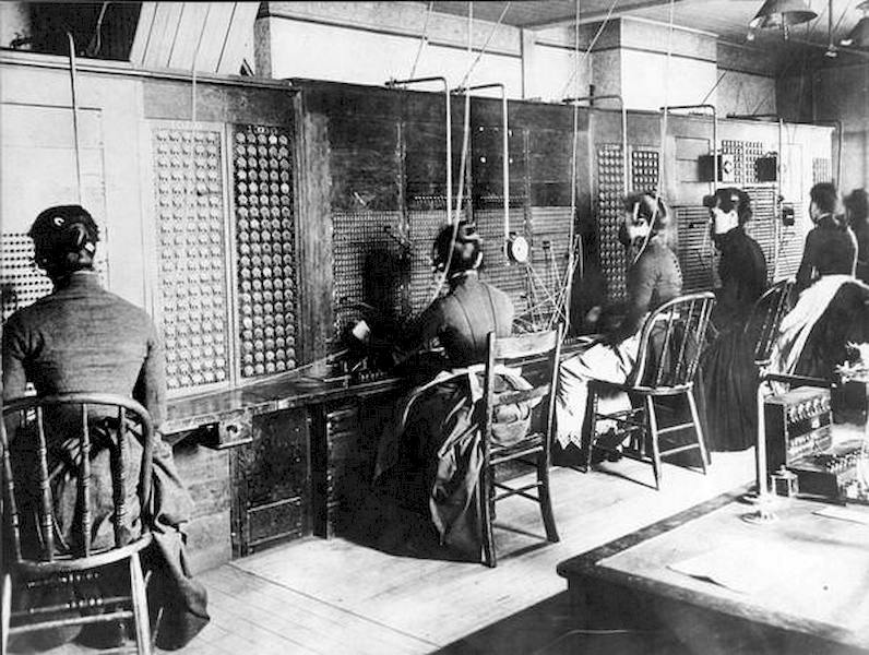Women switchboard operators at the sole Milwaukee telephone exchange, 1883