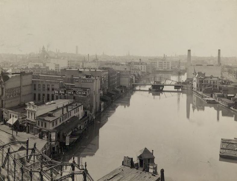 River looking north from the Wisconsin Avenue Bridge, 1885