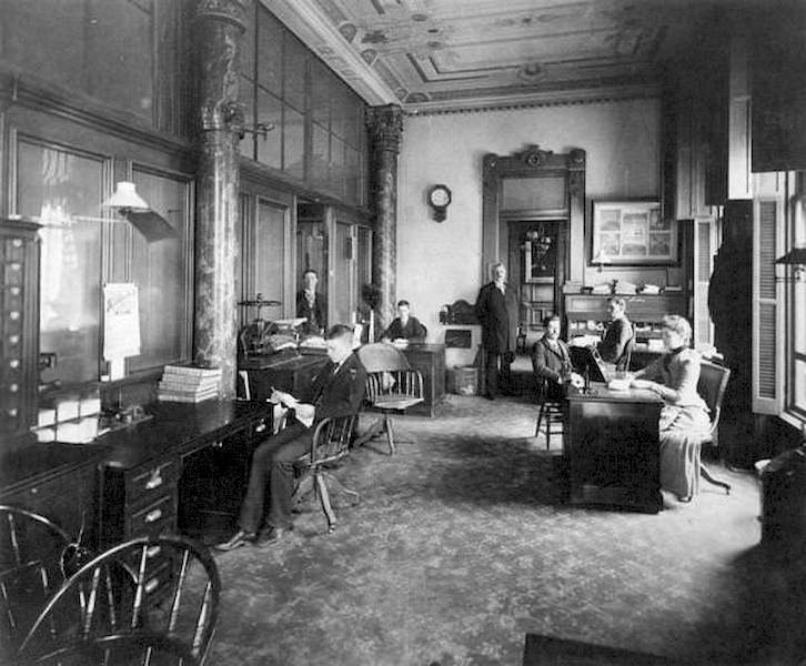 General office of the Chicago, Milwaukee, and St. Paul Railway Company in the Mitchell Building in Milwaukee, 1887