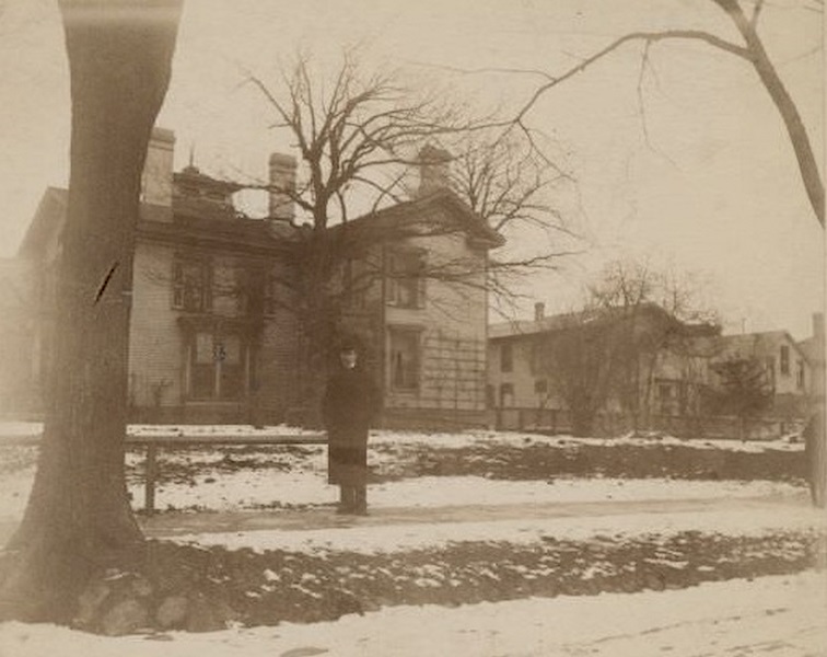 A view of the southwest corner of the living room of the George Brumder house at the corner of 10th and Wells Streets, 1890