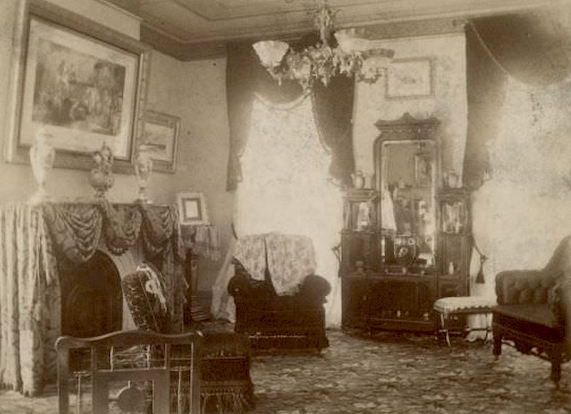 A view of the southwest corner of the living room of the George Brumder house at the corner of 10th and Wells Streets, 1890