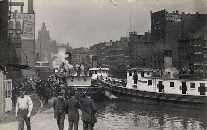 Fire Boats Near Walkway, 1897