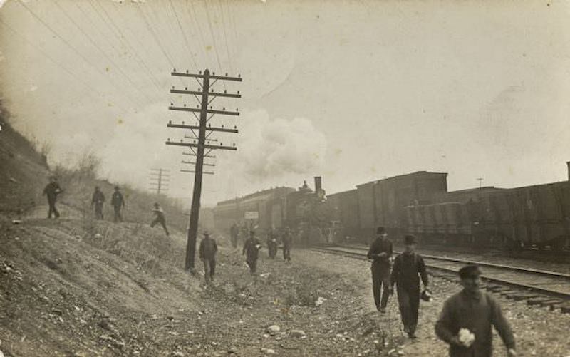 Men Walking Away from Train, 1897