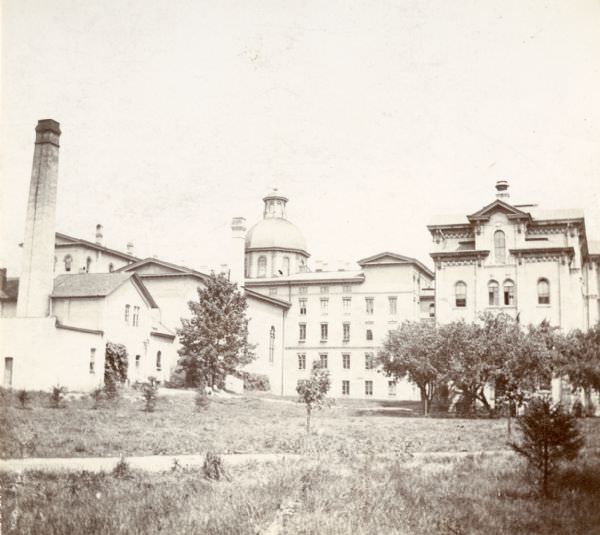 Rear exterior view of St. Francis seminary, 1898