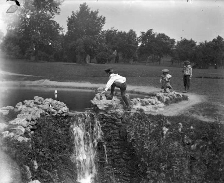 Syl at Reservoir Park near Small Waterfall, 1898