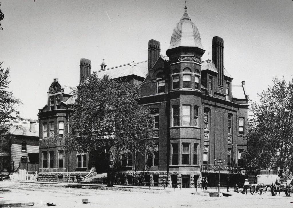 Corner of 706 North Jefferson Street; from a booklet of collotype views published by the photographer, Milwaukee, Wisconsin, 1889.