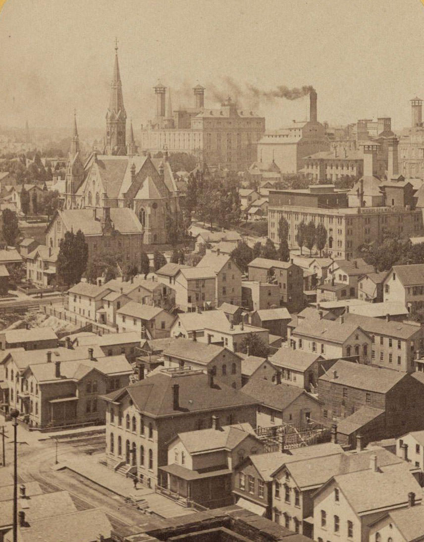 View looking northwest from Exposition Building, Milwaukee, Wisconsin, 1874.