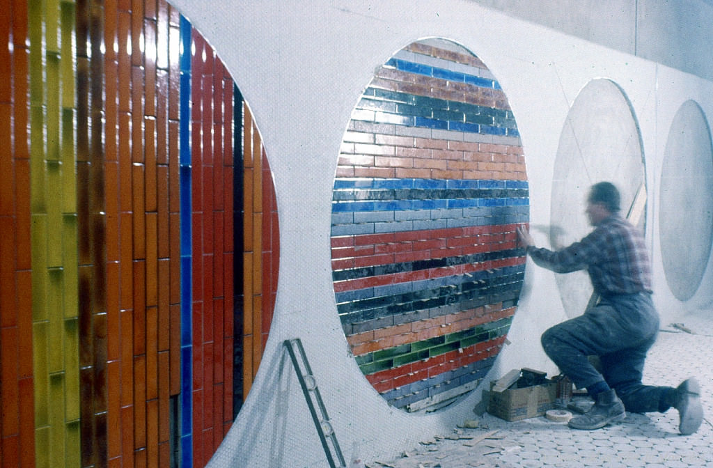 Designing ceramics at Peel metro station, 1966