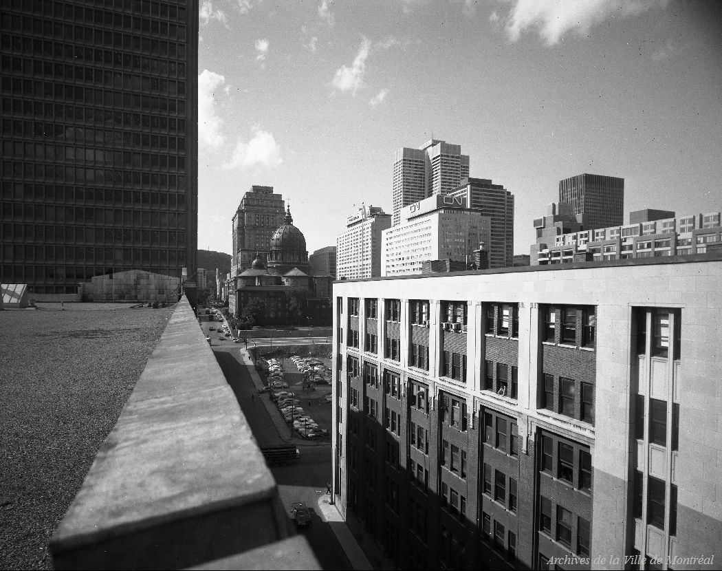 View of Montreal downtown – Cathedral Marie-Reine-du-Monde, Place Ville-Marie, Canadian National (CN), 1967