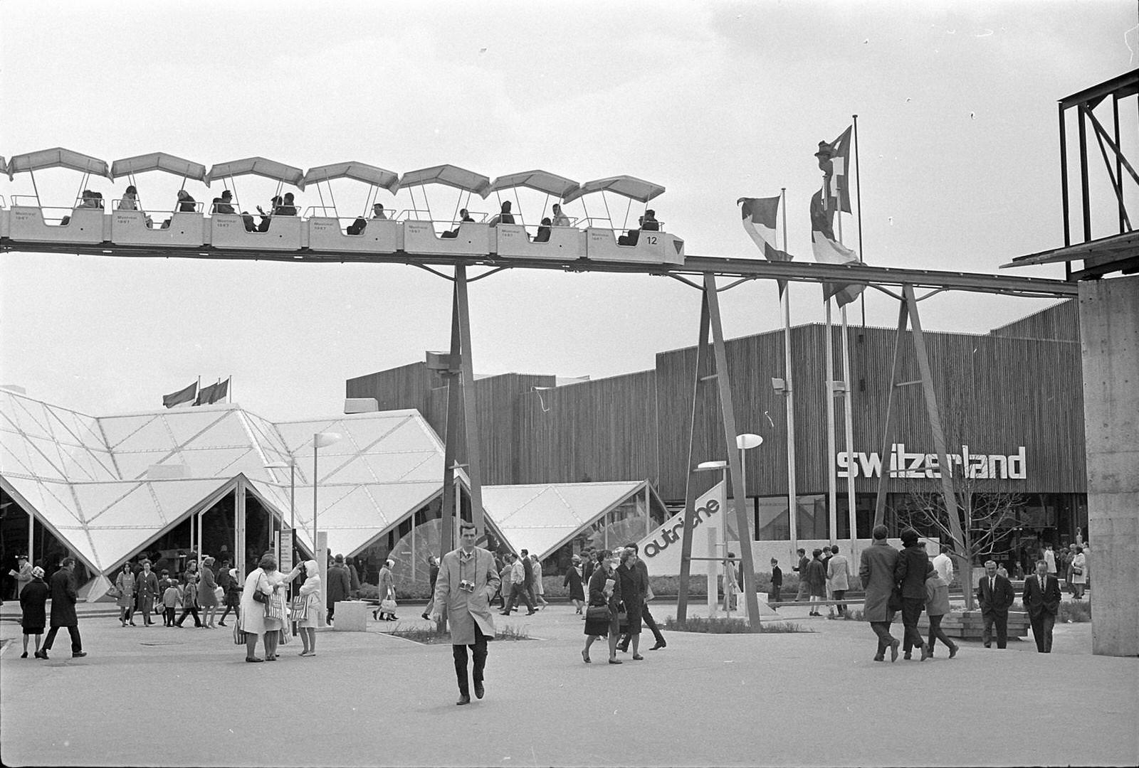 Swiss pavilion and monorail at the Expo 1967