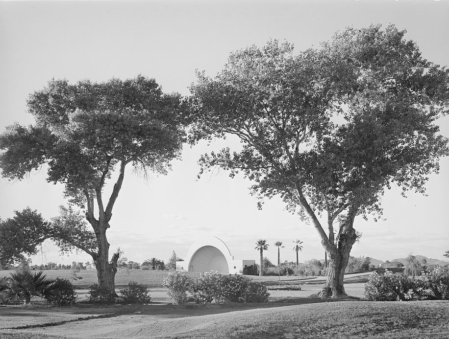 Municipal band shell seen from the golf course, Phoenix, Arizona, 1940
