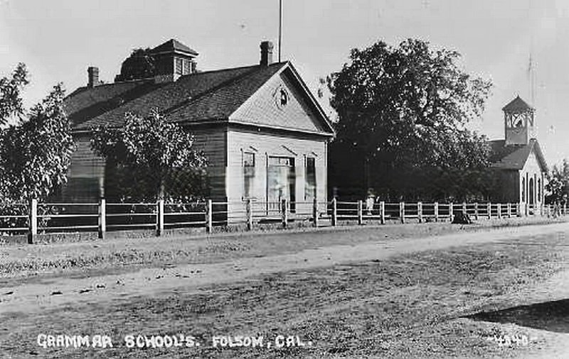 View of two grammar school buildings in Folsom, 1880
