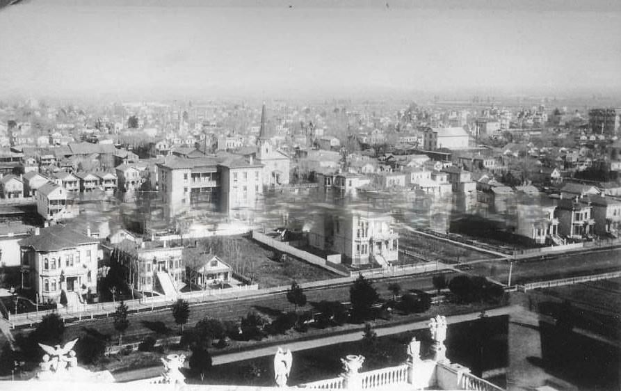 View from California State Capitol building identified on the original envelope as being a viw looking north east, 1880