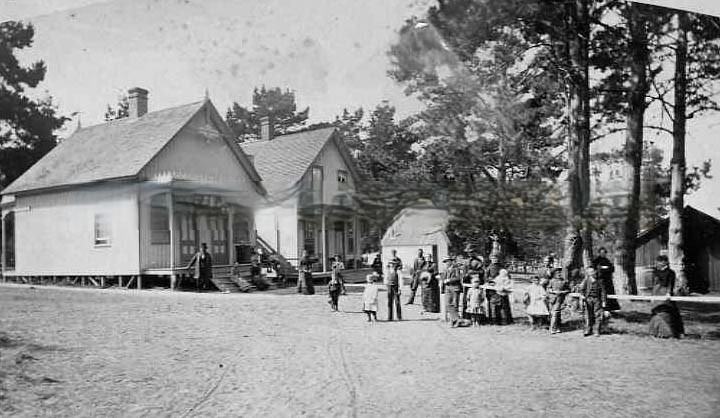 Exterior view of the "camp" at Pacific Grove, 1882