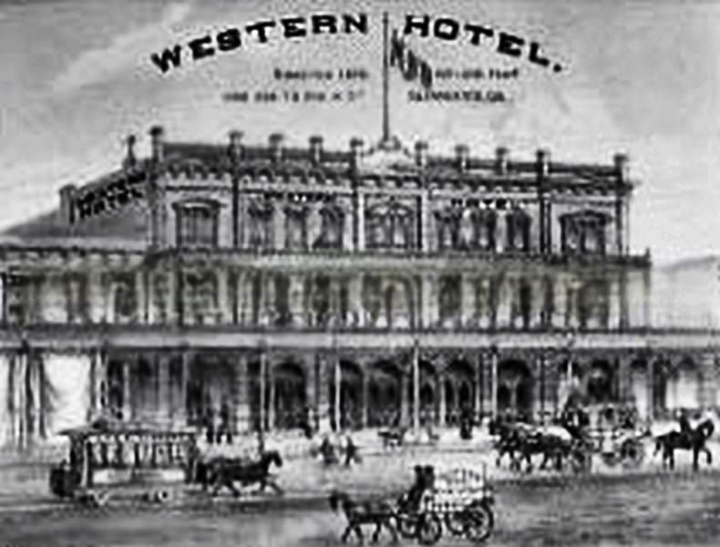 Frontal view of Western Hotel, 1880