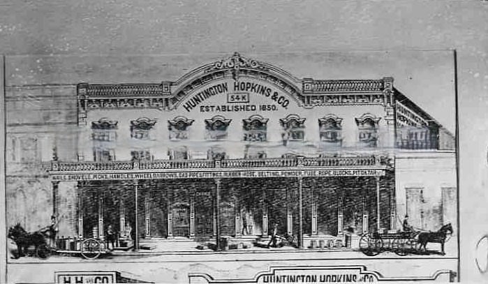 Drawing of Huntington Hopkins & Co. hardware store, 1880s