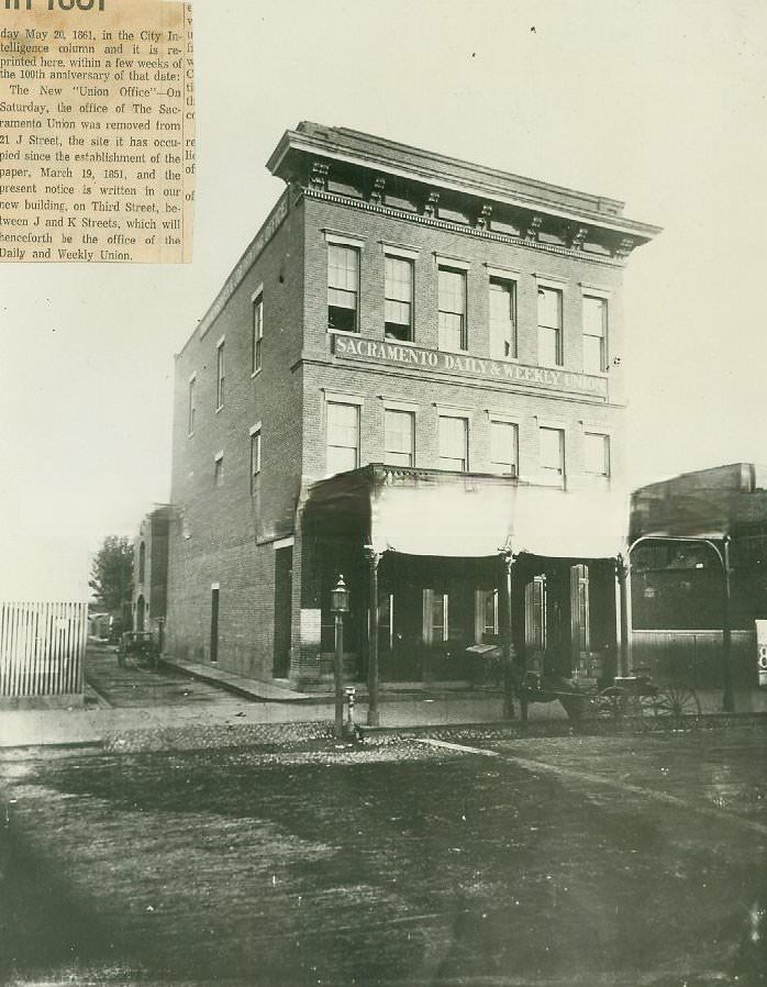 Sacramento Daily & Weeklyl Union newspaper building, 1881