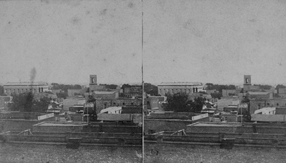 The image includes the Sacramento Courthouse near 7th and I street, 1885