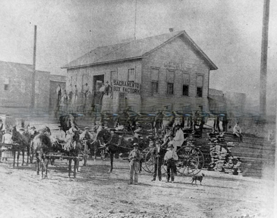 Sacramento Box Factory on the northwest corner of M Street between Front and 2nd Streets, 1880.