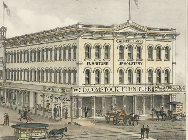 Weisel's Block. Cor. K & 5th Sts. Sacramento, 1880