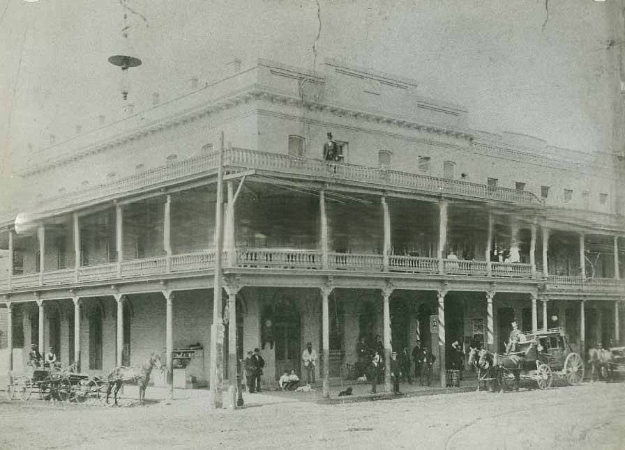 State House Hotel. Attached to back of photo is a State House trade card, 1880