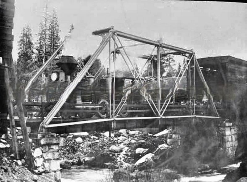 Southern Pacific Co. locomotive #1254 at Soda Springs, 1886.