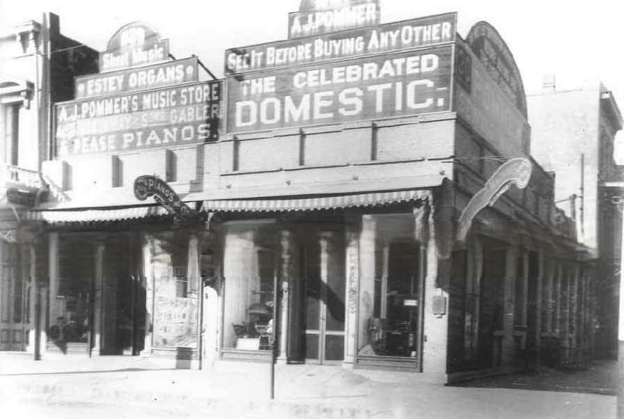 A. J. Pommer's Building, a piano, organ and musical goods business located at 829 and 831 J Street, 1880