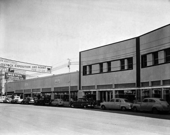 Exterior of store located at 124 S. Flores Street, 1950