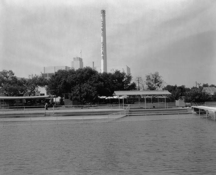 Artesian lake at Lone Star Brewery, 1950s