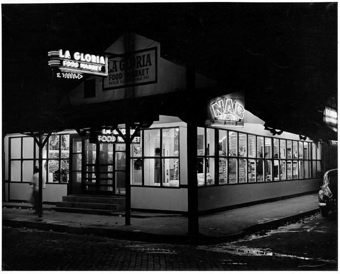 Exterior of La Gloria Food Market, 701 S. Laredo Street, San Antonio, April 1950