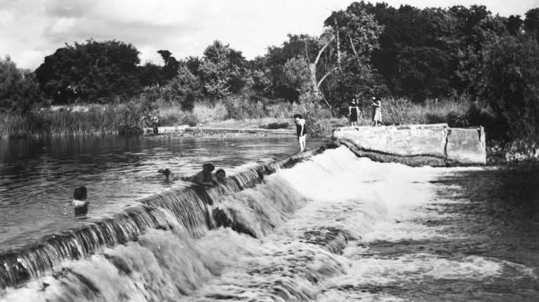 Swimming in the San Antonio River on the South Side at the Rio Vista Dam, 1955