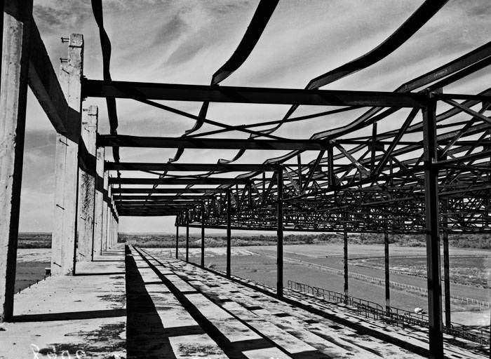 Alamo Downs Race Track in the early 1950s. Empty stands and part of the track at Alamo Downs after it was abandoned.