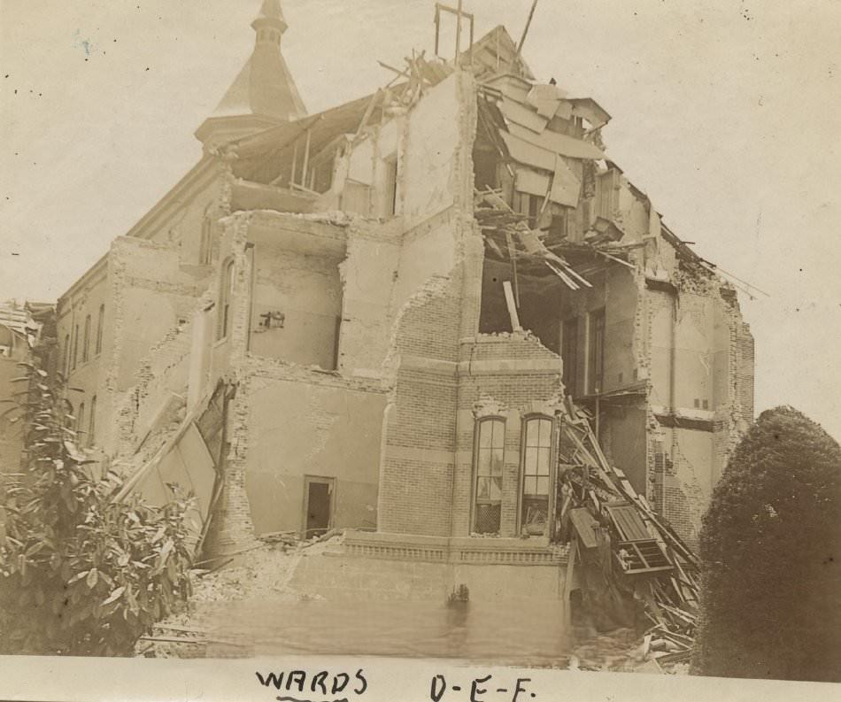 Agnews State Hospital, Wards D-F, damage after 1906 earthquake.