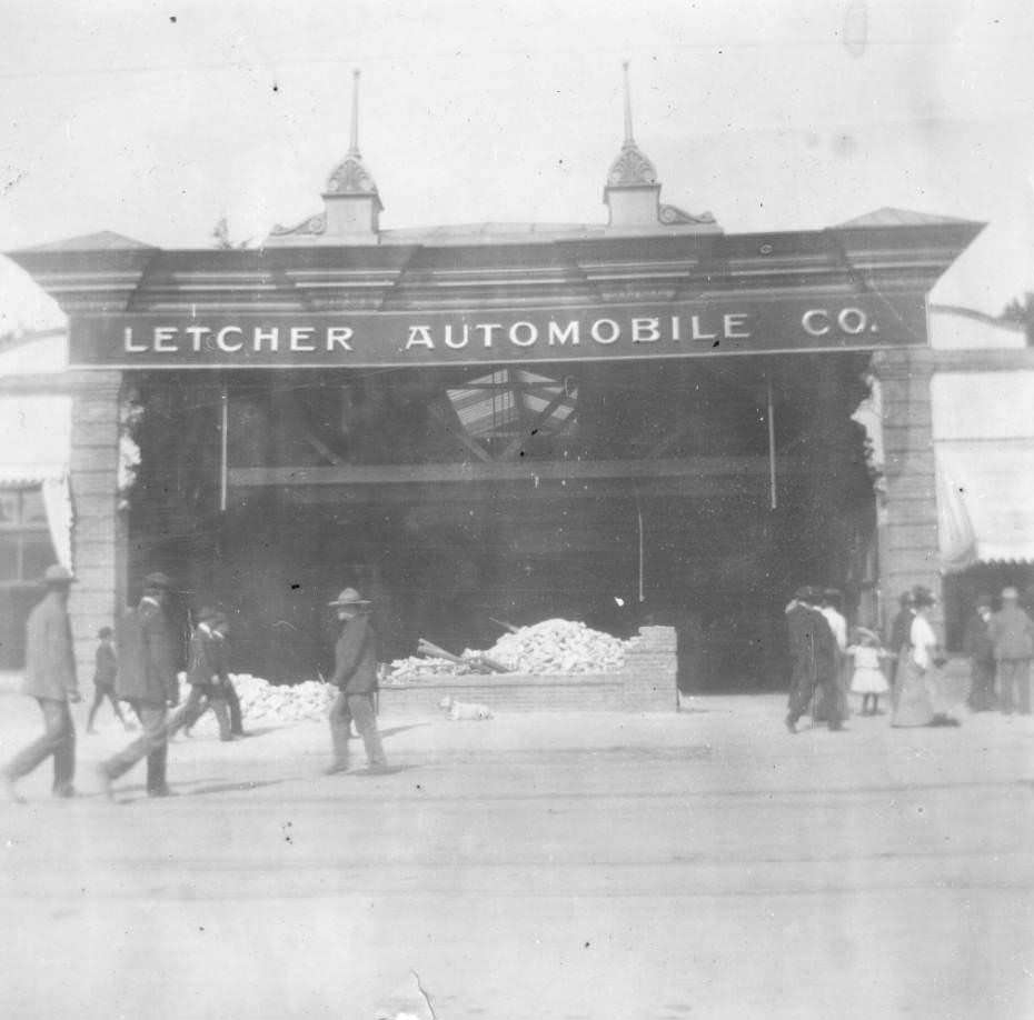 Earthquake damaged Letcher Automobile Company, 1906