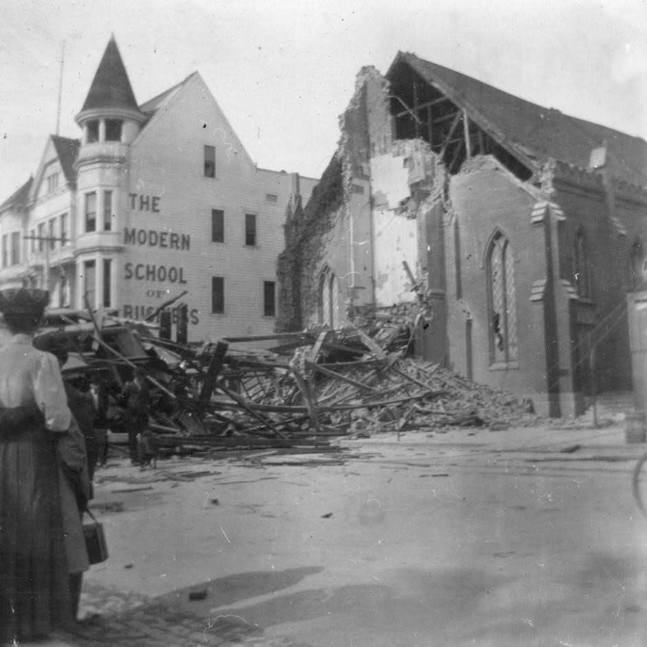 earthquake damage to First Presbyterian Church, 1906