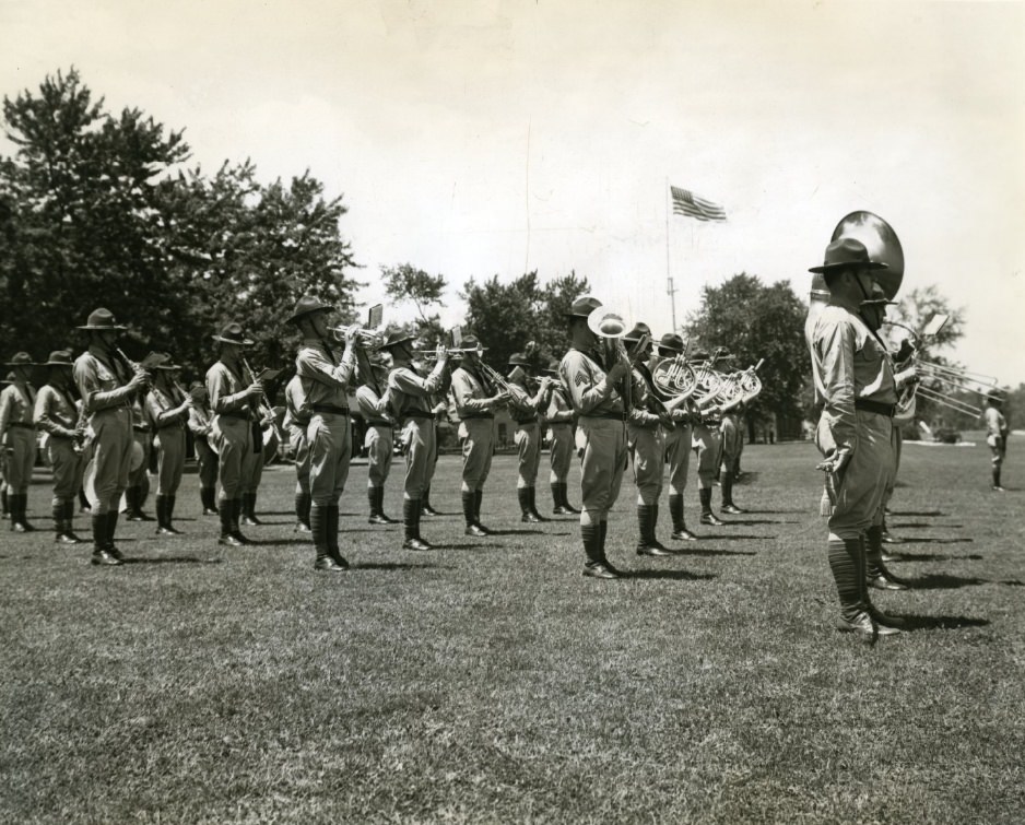 Strike Up The Band--Jefferson Barracks, 1937. The band is playing as the guard of the day is changed in an impressive ceremony.