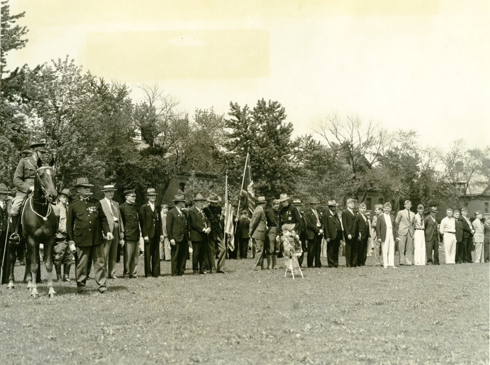 A part of the line of war veterans eho estched as the Sixth Infantry passed in review during the Memorial Day program at Jefferson Barracks yesterday, 1935