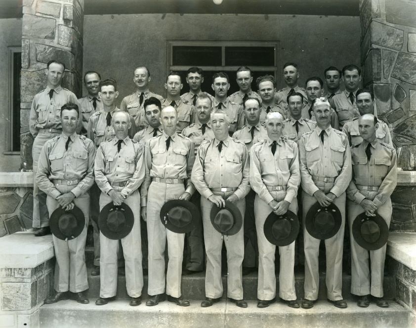 It looks like the old 138th but it is the St. Louis Officer personnel of the CMTC encampment at Camp Joseph T. Robinson, Arkansas, which concludes a two-week period of training today, 1939