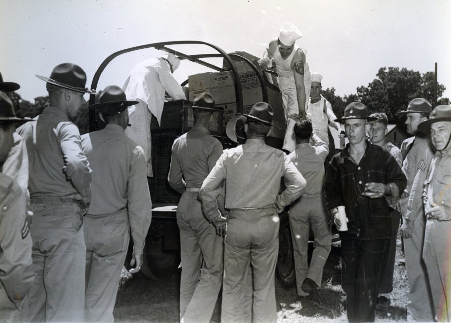 An in-between snack was distributed to those who arrived too late for breakfast and couldn't wait for noon mess, 1939