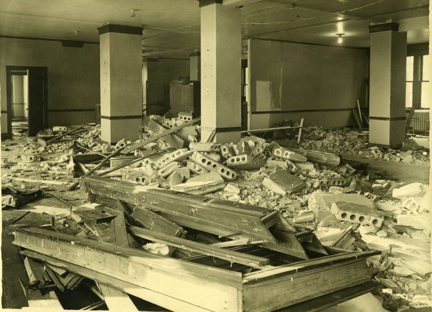 Inside view of the Buder Building after the bombing, 1931