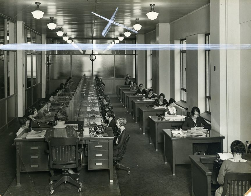 Globe-Democrat Workspace with Women at Desks, 1930