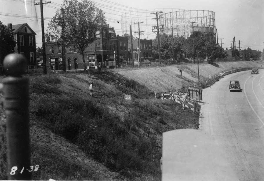 Unfinished section from Tower Grove to Newstead Ave. South side of Highway, 1938