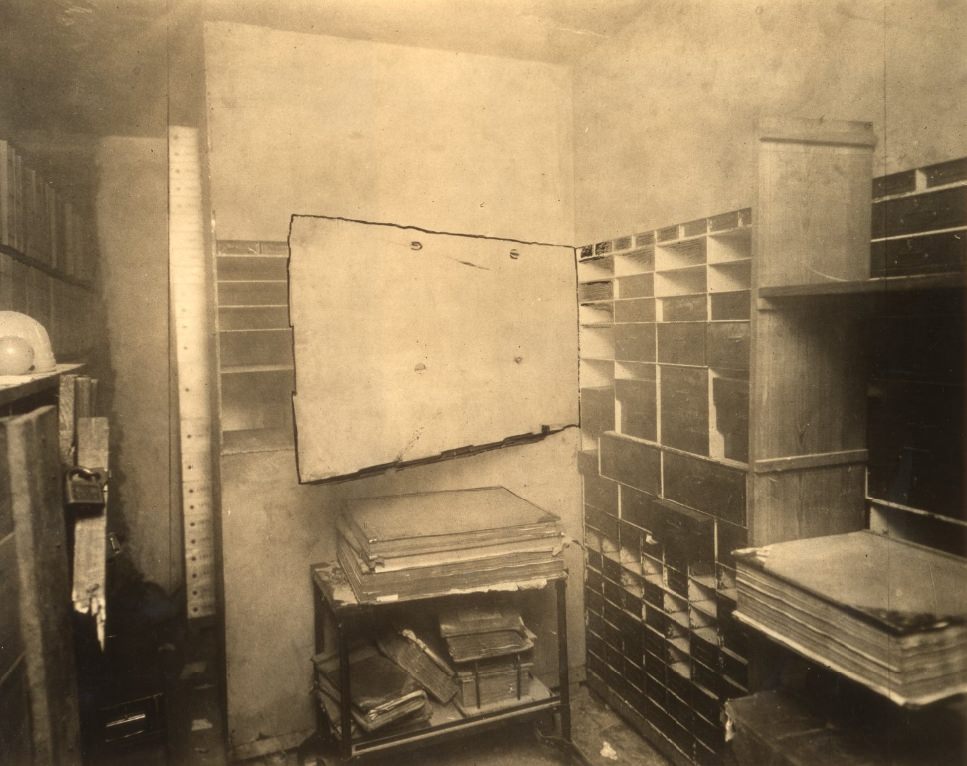 Grand National Bank deposit boxes after the robbery, 1930